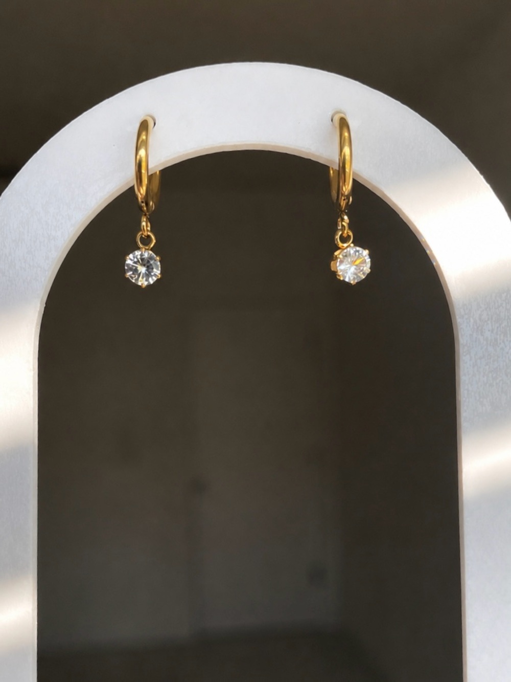 18K Gold Plated White Zirconia Huggie Hoop Earrings